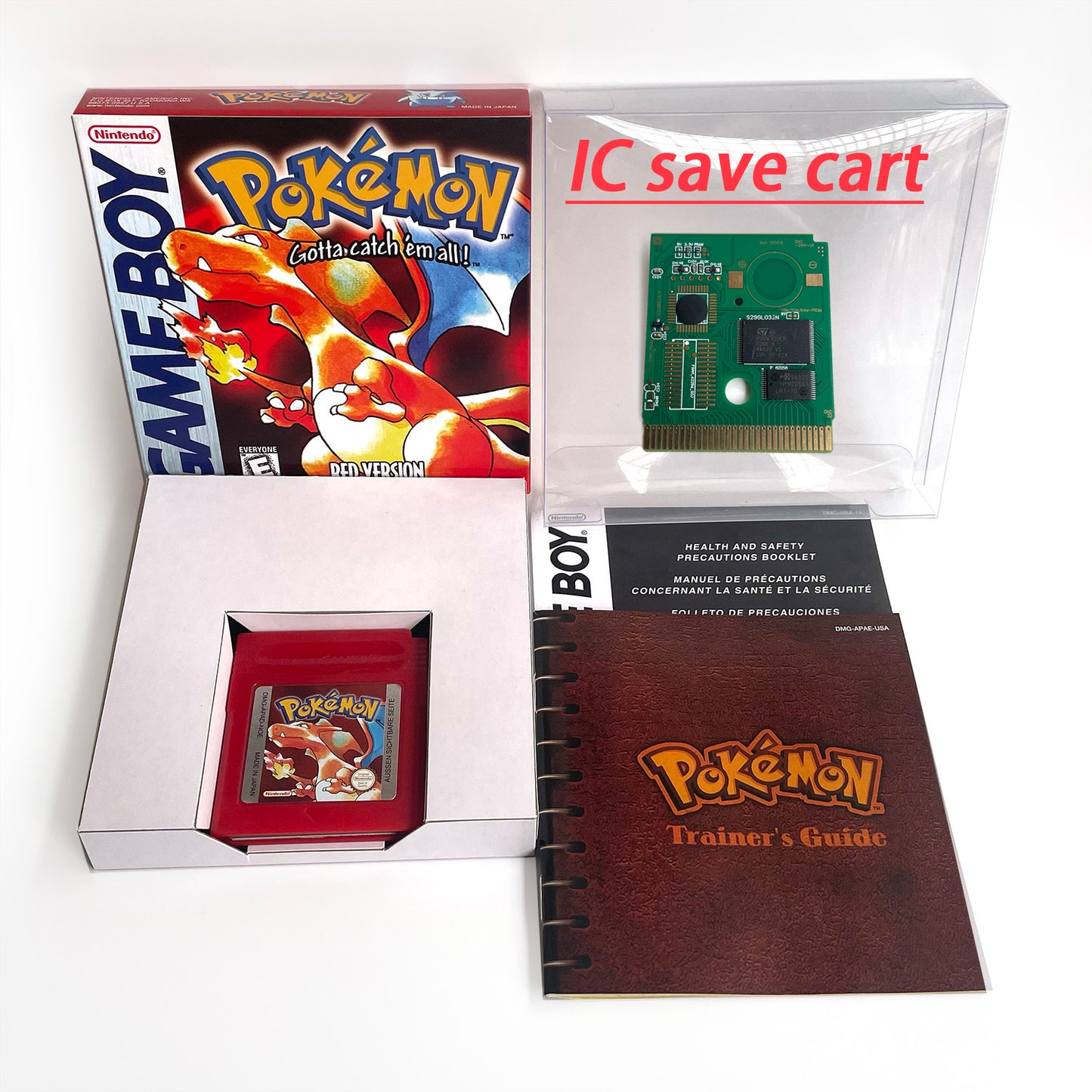 pokemon red version Battery save IC save Manual cartridge with tray box for gbc game boy color