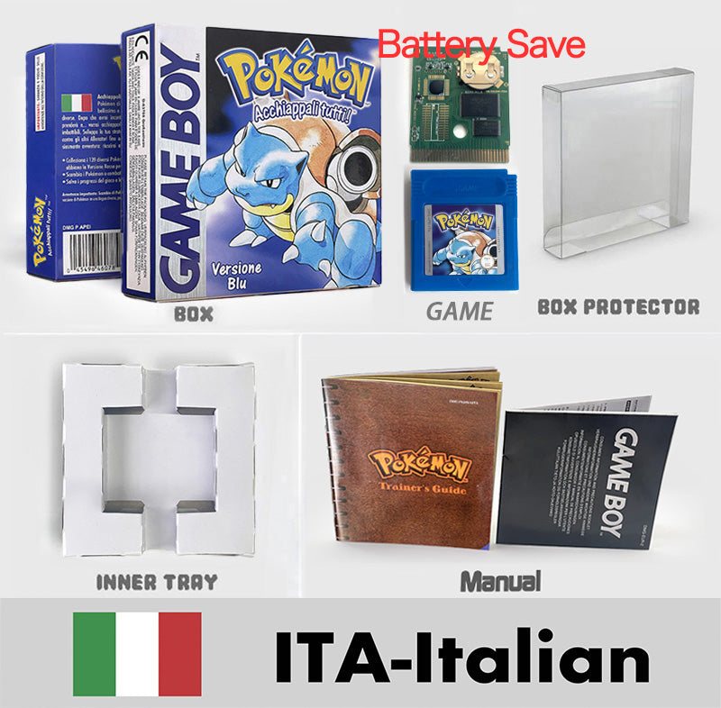 USA ITA NOE FRA ESP version battery save cart sealed pokemon crystal gold silver yellow red blue 16 bit box tray manual Game Cartridge for GBC