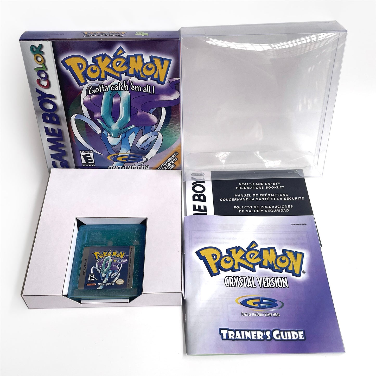 pokemon crystal version RTC Flash cart Battery save IC save Manual cartridge with tray box for gbc game boy color