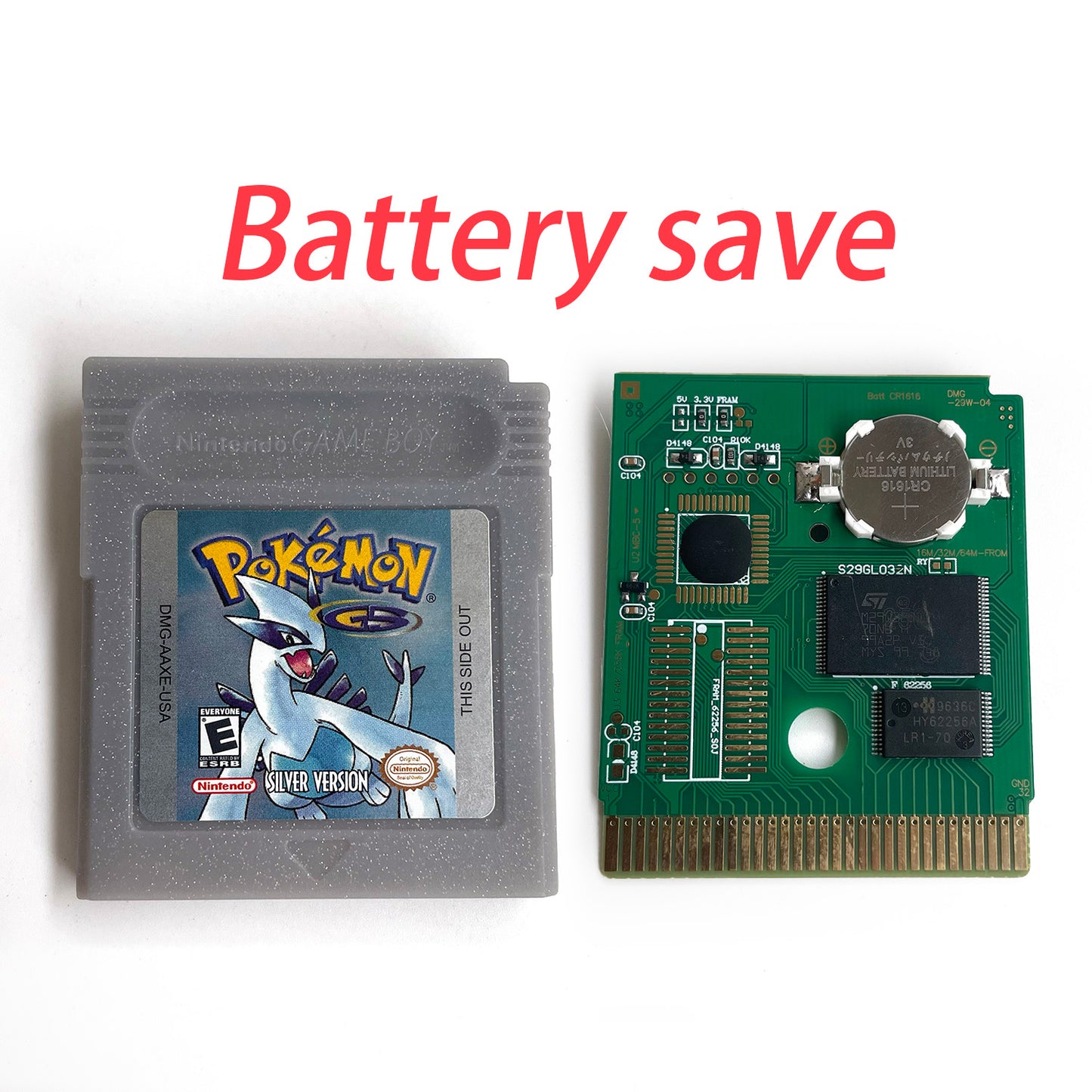 pokemon silver version RTC Flash cart Battery save IC save Manual cartridge with tray box for gbc game boy color