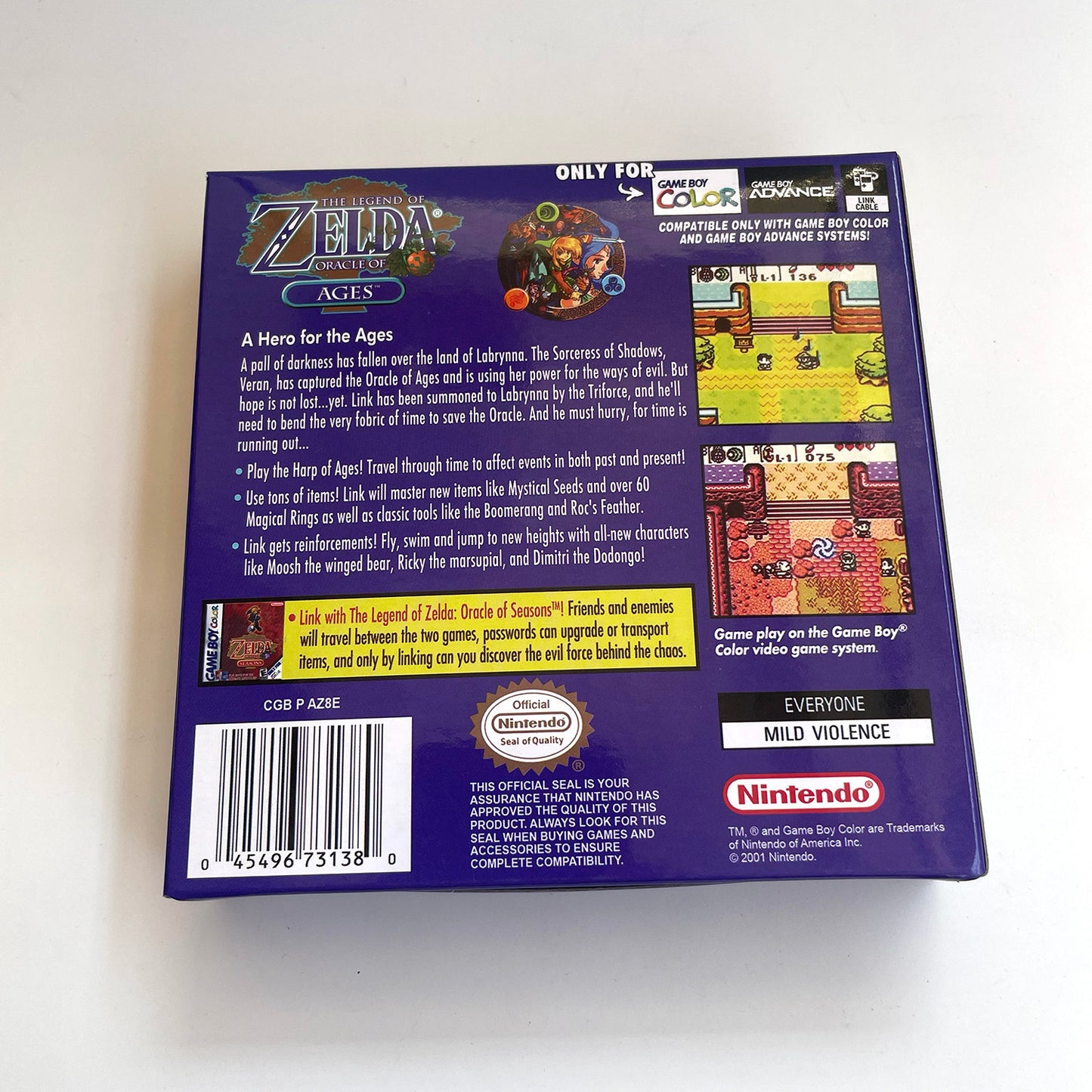 The Legend of Zelda: Oracle of Ages cartridge with tray box for gbc game boy color