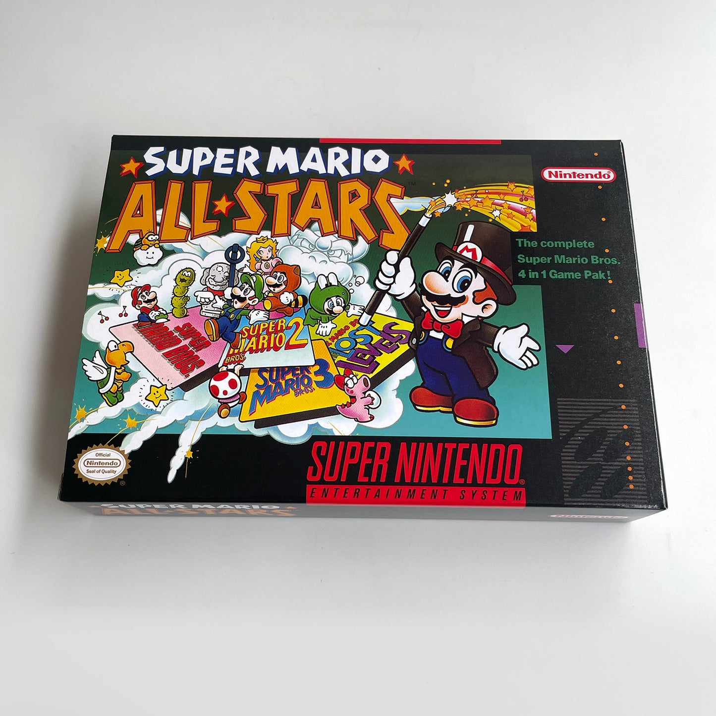 super Mario all stars cartridge with tray box manual for SNES super nintendo entertainment system
