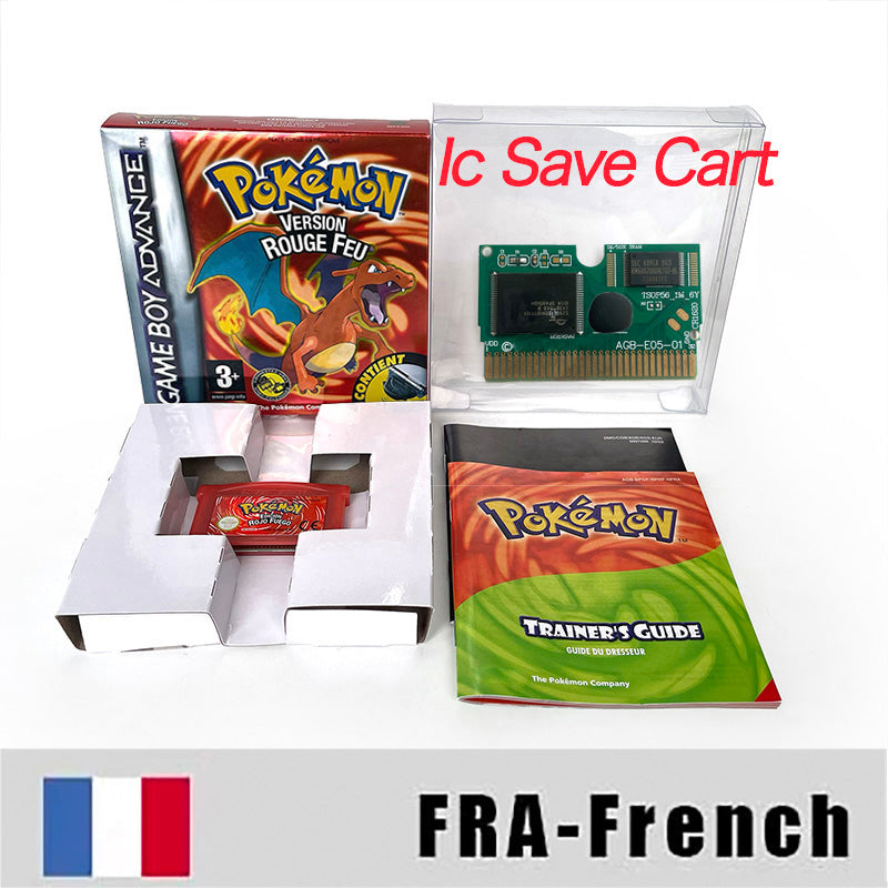IC save 1 M flash cart pokemon feu rouge version SEALED MANUAL box with tray Nintendo game cartridge for gba game boy advance