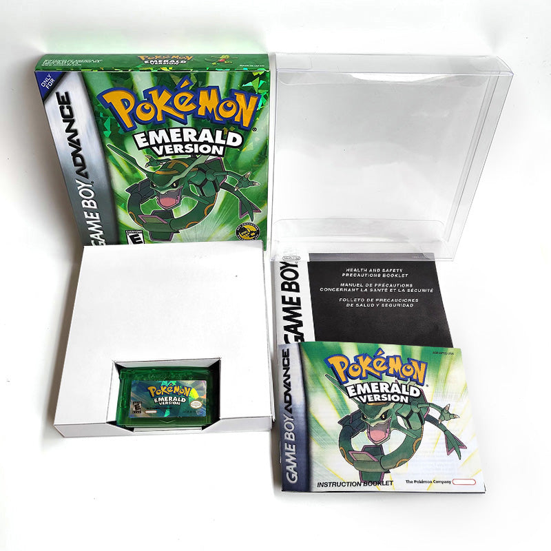 pokemon emerald version cartridge with tray box manual for gba game boy advance