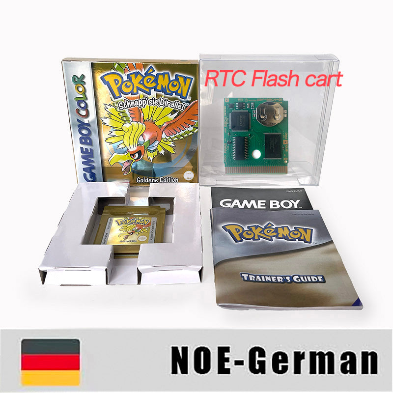 gbc game NOE German pokemon gold version RTC Flash cart Nintendo Battery save cartridge with tray box game boy color