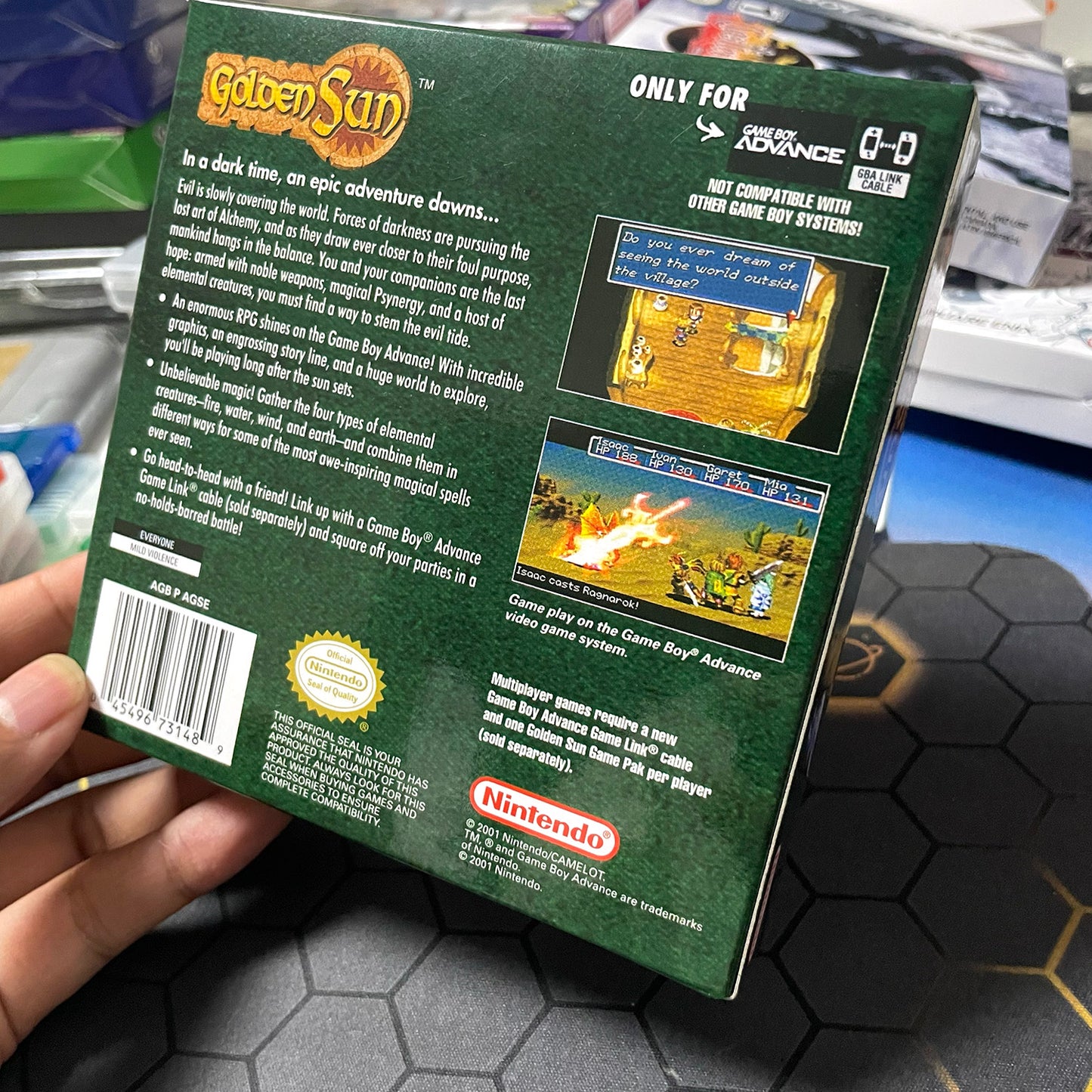 Golden sun cartridge with tray box manual for gba game boy advance