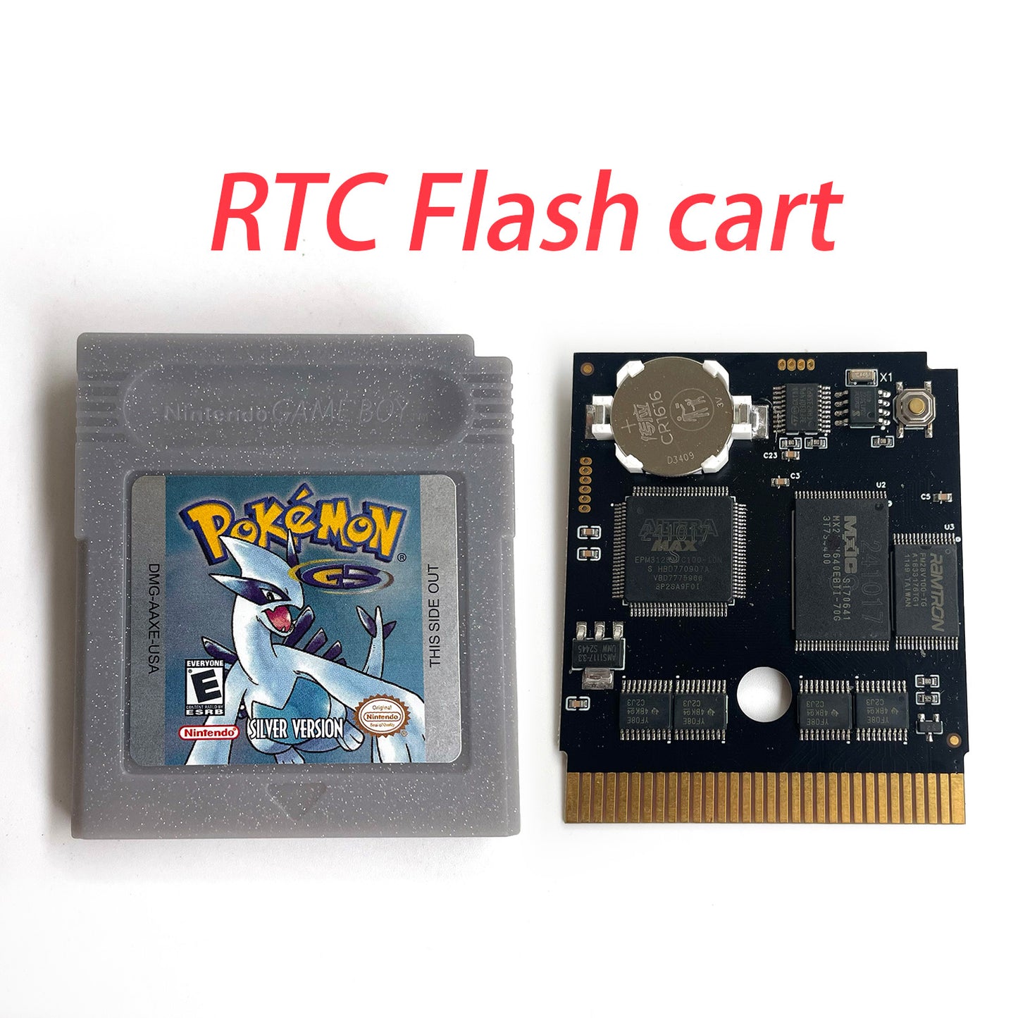 pokemon silver version RTC Flash cart Battery save IC save Manual cartridge with tray box for gbc game boy color