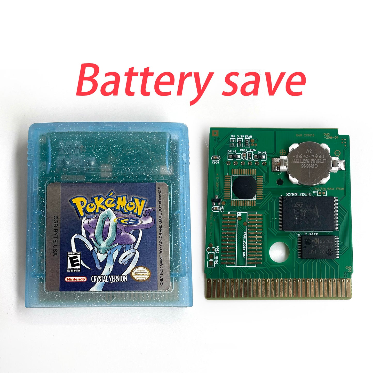 pokemon crystal version RTC Flash cart Battery save IC save Manual cartridge with tray box for gbc game boy color