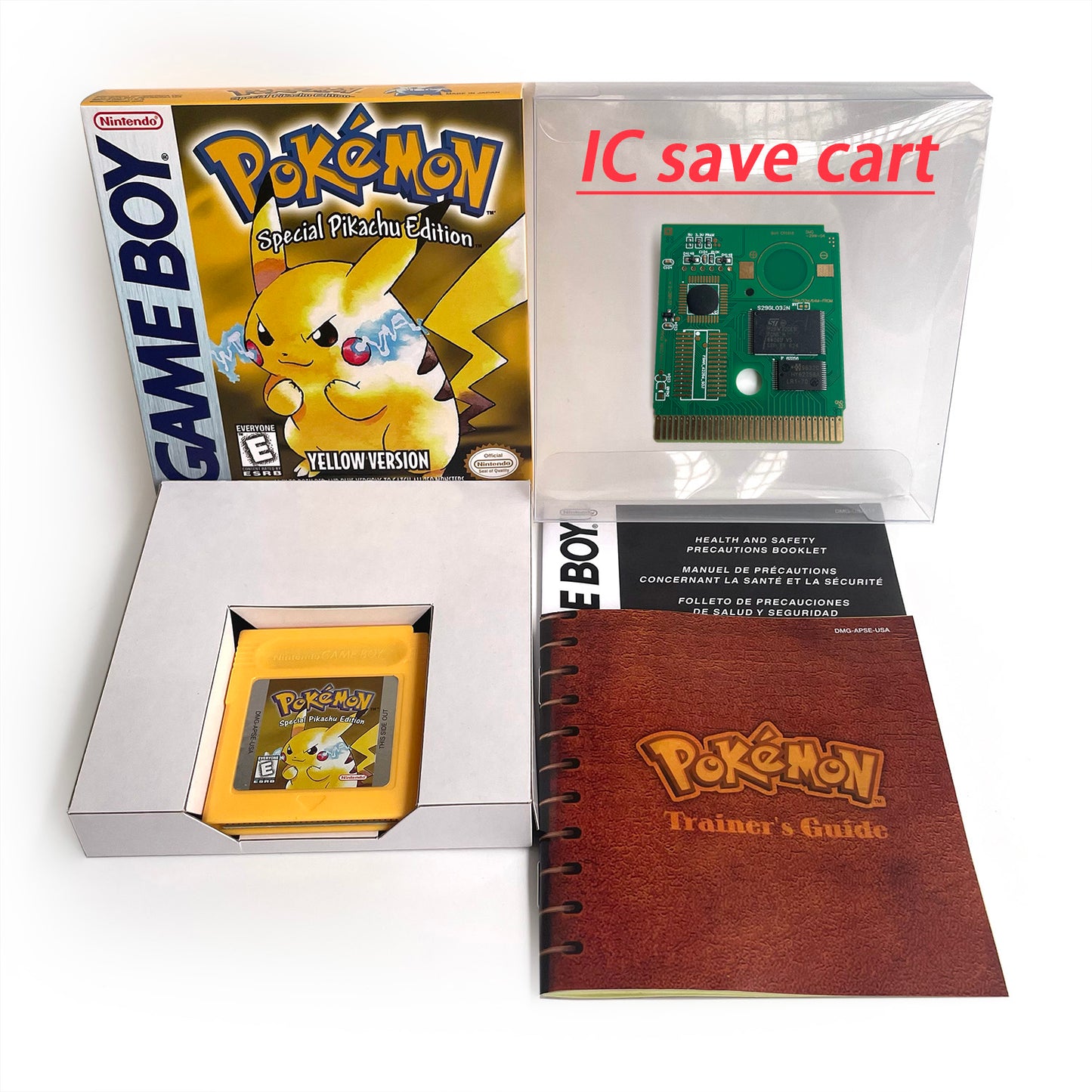 pokemon yellow version Battery save IC save Manual cartridge with tray box for gbc game boy color