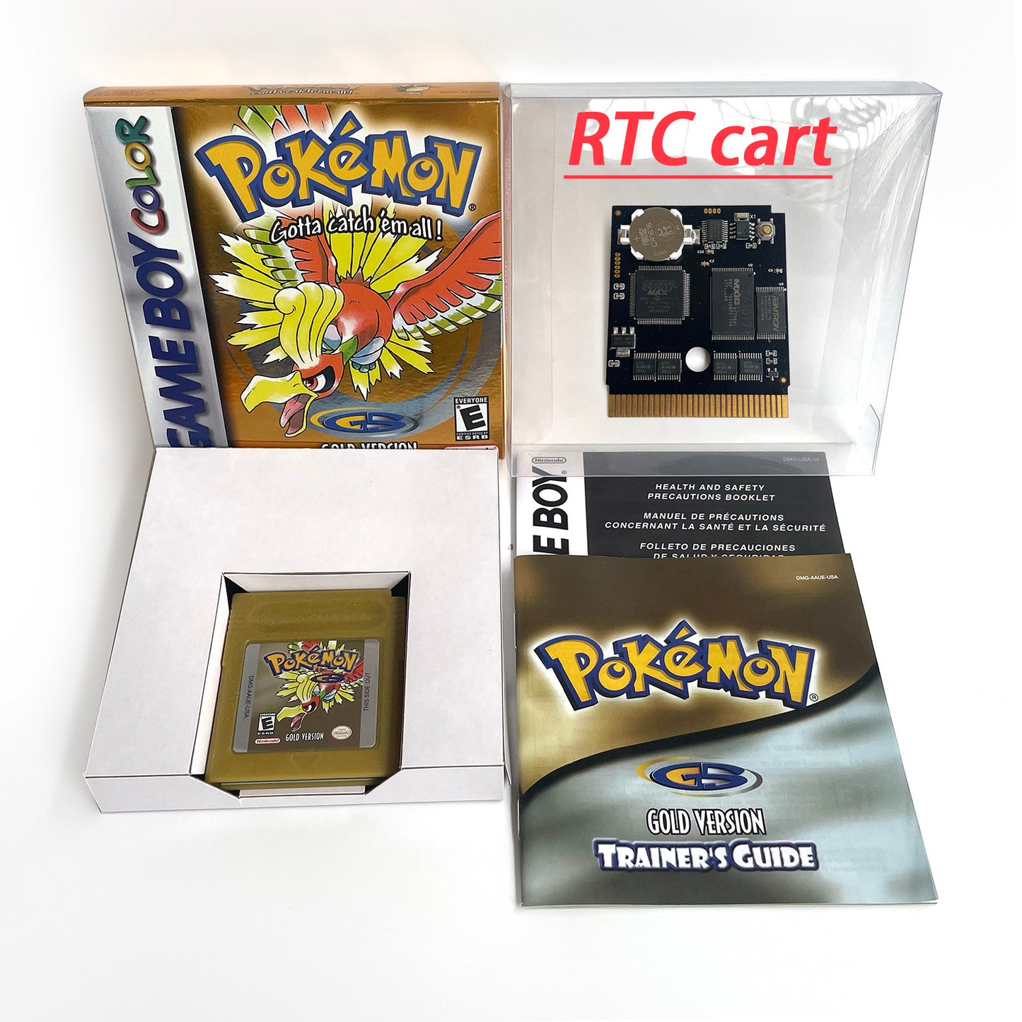 pokemon gold version RTC Flash cart Battery save IC save gold Manual cartridge with tray box for gbc game boy color