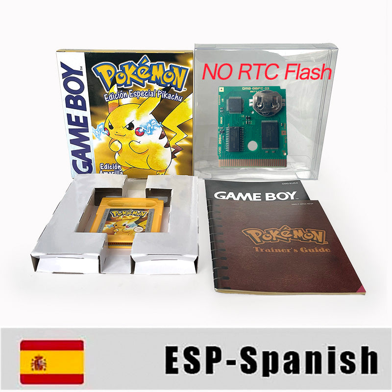 GBC game ESP Spanish pokemon yellow version Nintendo Battery save NO RTC flash pokemon amarillo cartridge tray box gbc game boy color