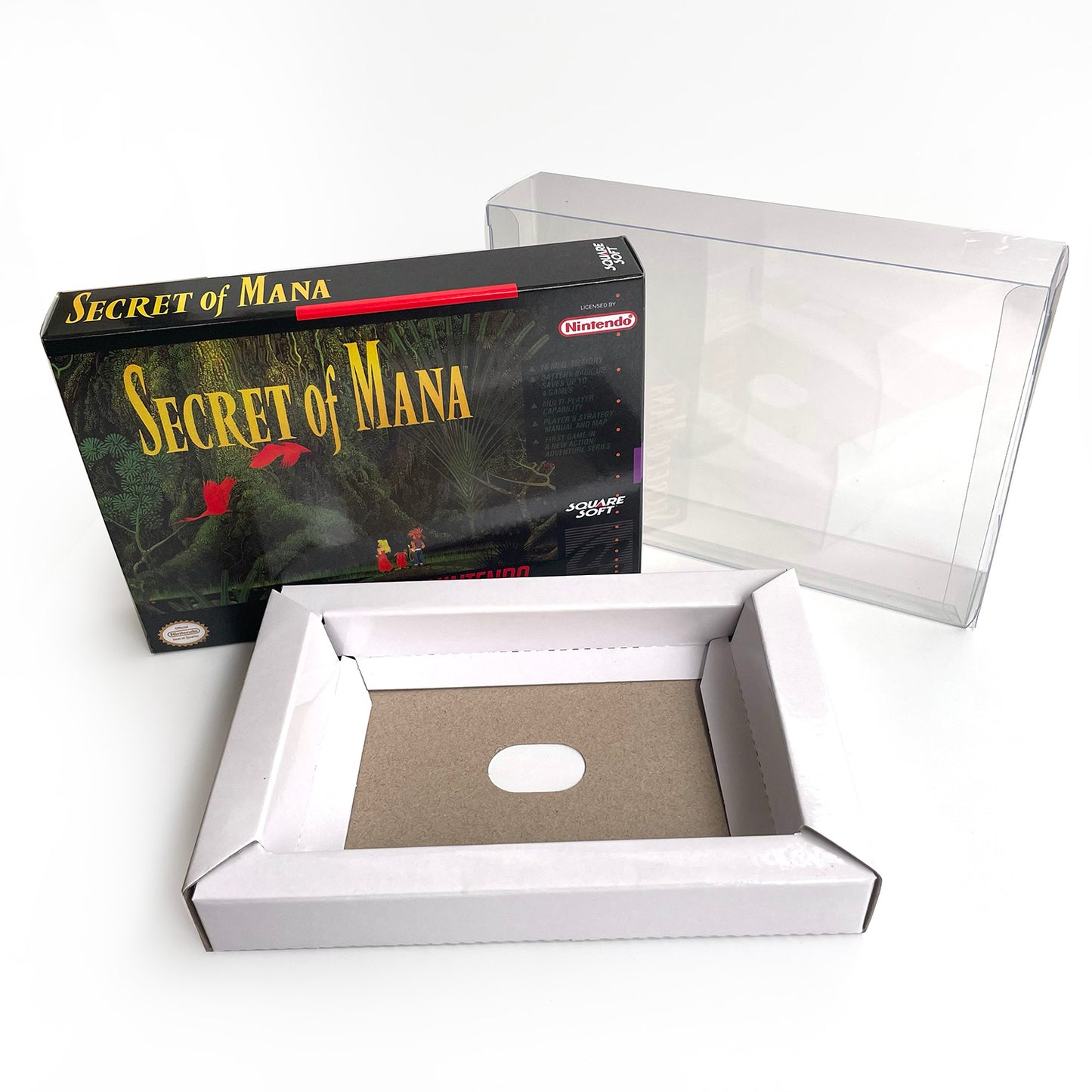 Secret of Mana cartridge with tray box manual for SNES super nintendo entertainment system