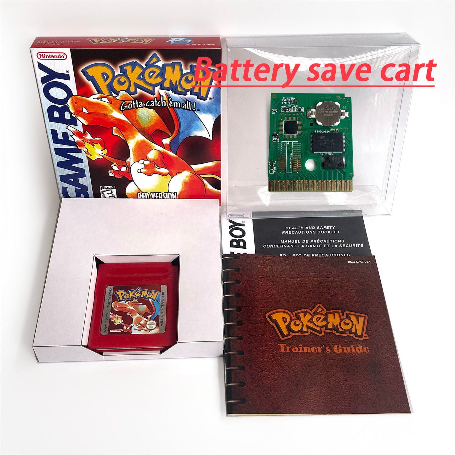 pokemon red version Battery save IC save Manual cartridge with tray box for gbc game boy color