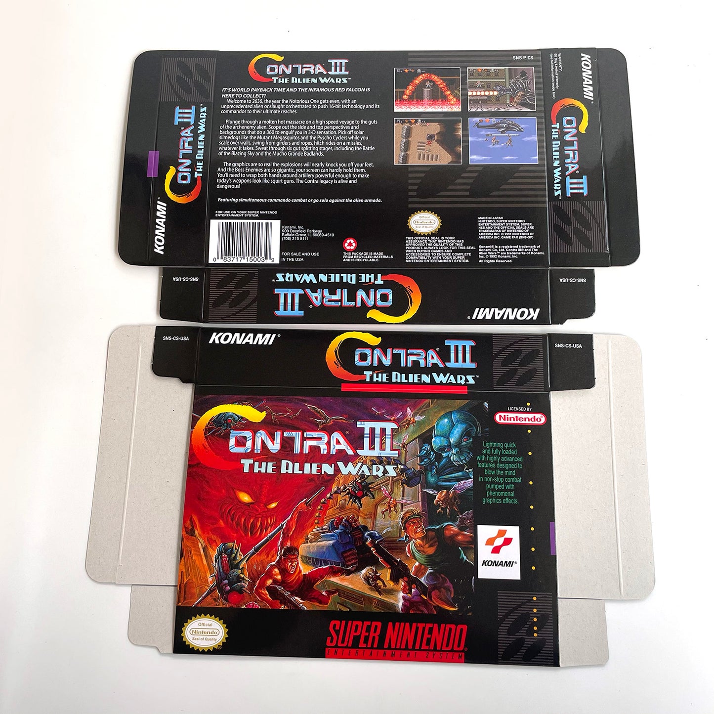 Contra III 3 The Alien Wars cartridge with tray box manual for SNES super nintendo entertainment system