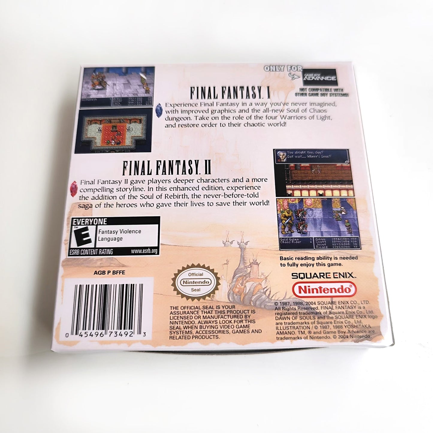 Final Fantasy I & II cartridge with tray box manual for gba game boy advance