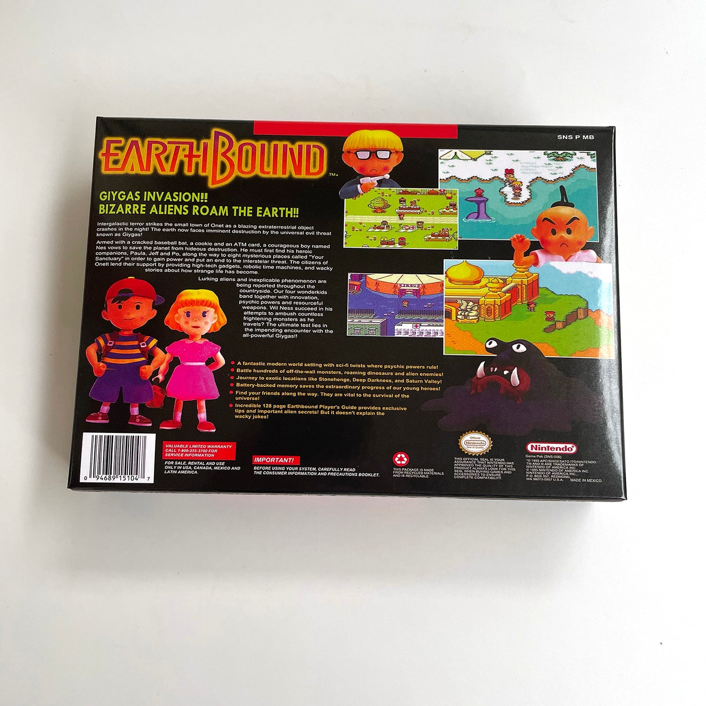 earthbound cartridge with tray box manual for SNES super nintendo entertainment system