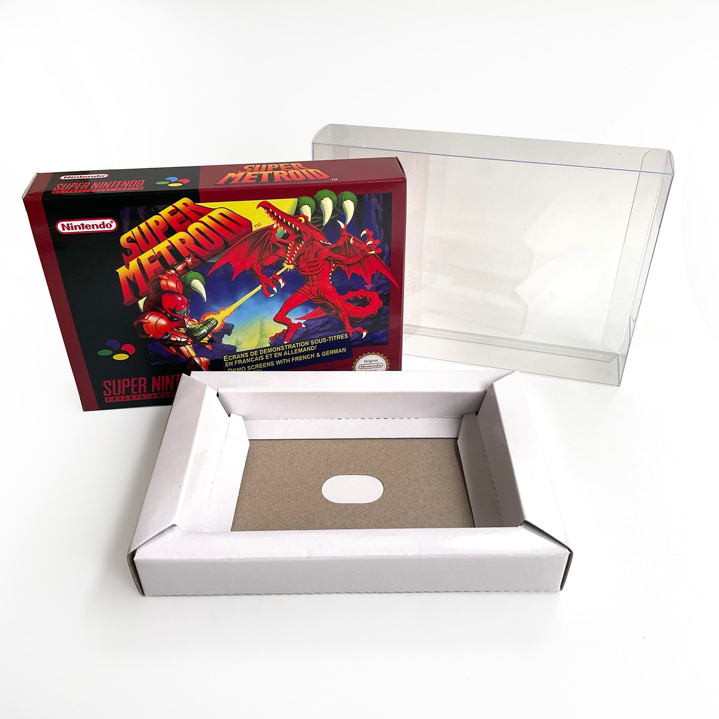 super metroid EUR cartridge with tray box manual for SNES super nintendo entertainment system