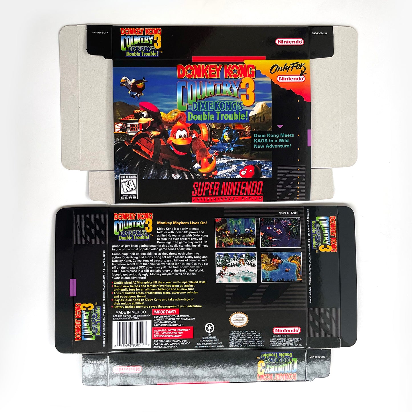 donkey kong country 3 USA cartridge with tray box manual for SNES super nintendo entertainment system
