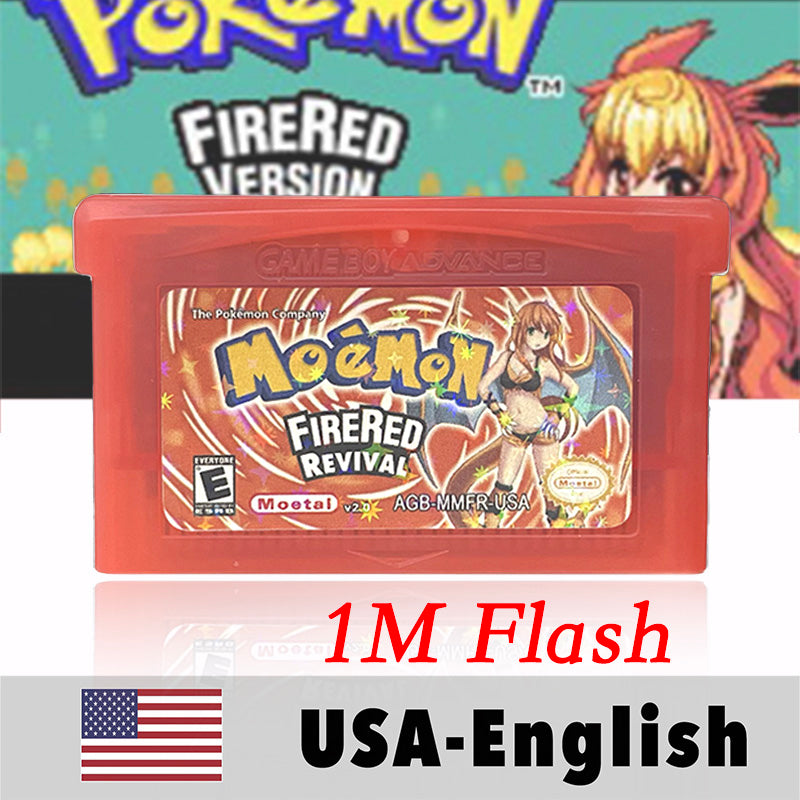 USA English 1 M Flash cart Pokemon moemon FIRERED GAIA MY ASS ash hoenn firered rocket CLOVER GBA Rom Hack Game Cartridge