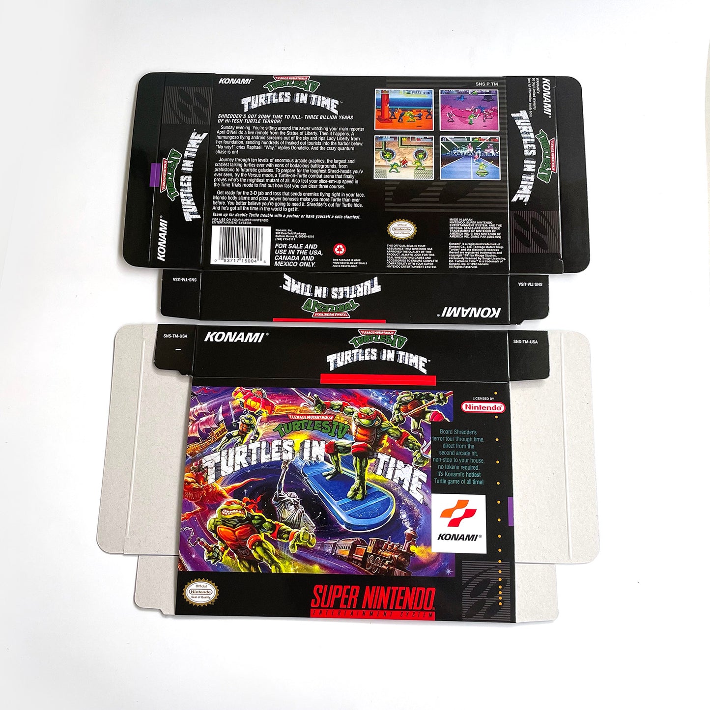 Teenage Mutant Ninja Turtles IV Turtles in Time cartridge with tray box manual for SNES super nintendo entertainment system