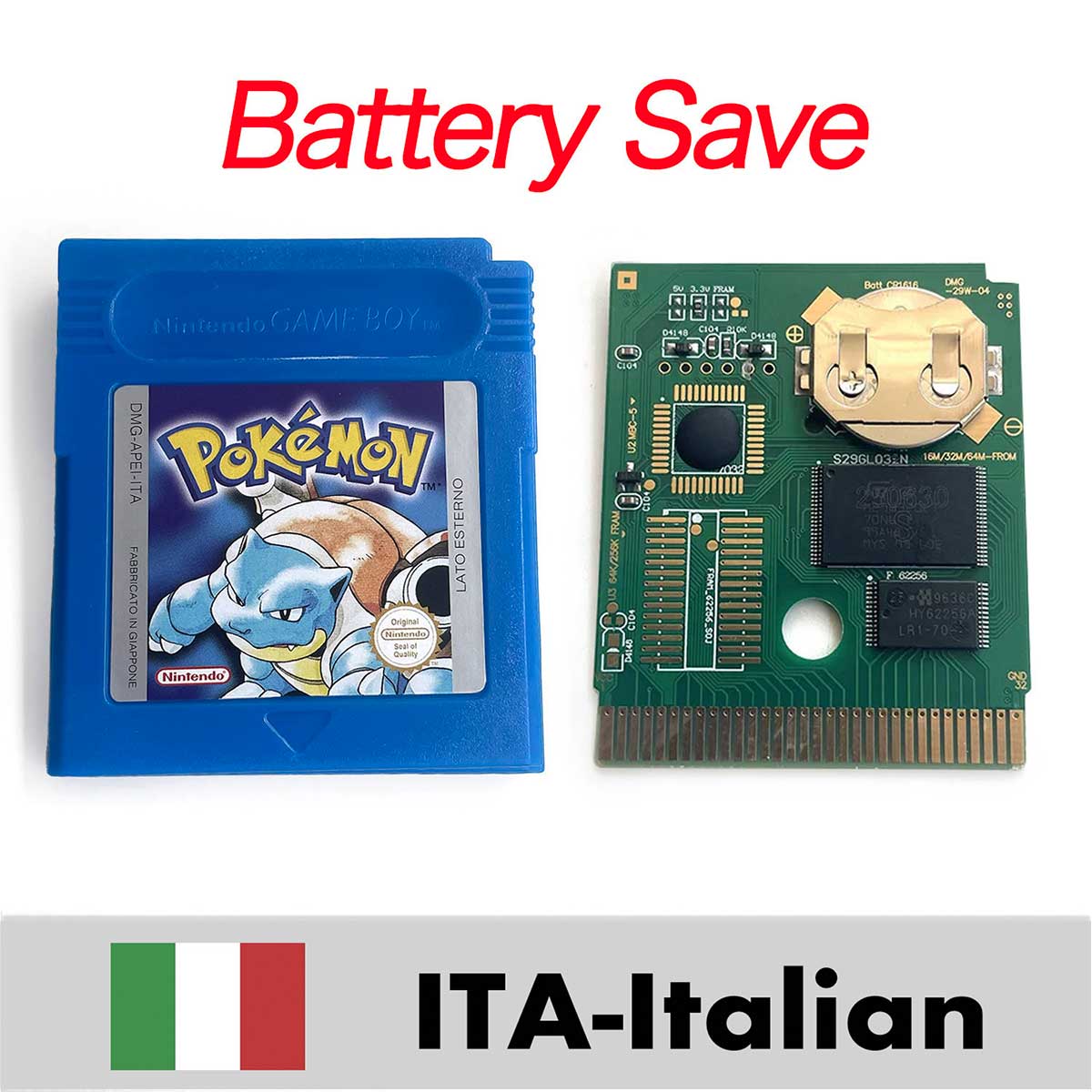 USA ITA NOE FRA ESP EUR version battery save cart pokemon crystal gold silver yellow red blue 16 bit Game Cartridge for GBC