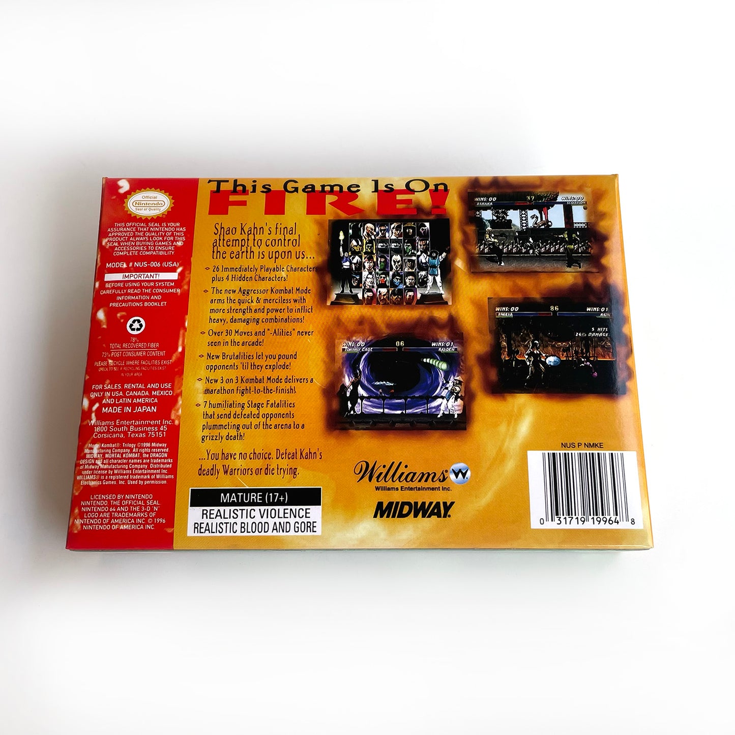 Mortal Kombat game cartridge with tray box for N64 Nintendo 64