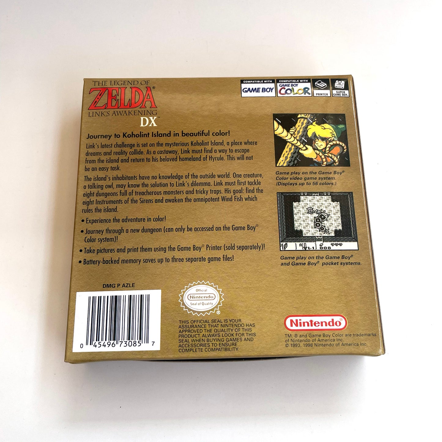 zelda link's awakening cartridge with tray box for gbc game boy color