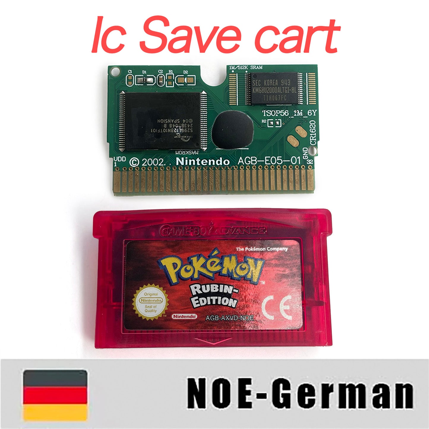 NOE German IC save rtc flash cart Real Time Clock pokemon ruby version box with tray Nintendo game cartridge for gba