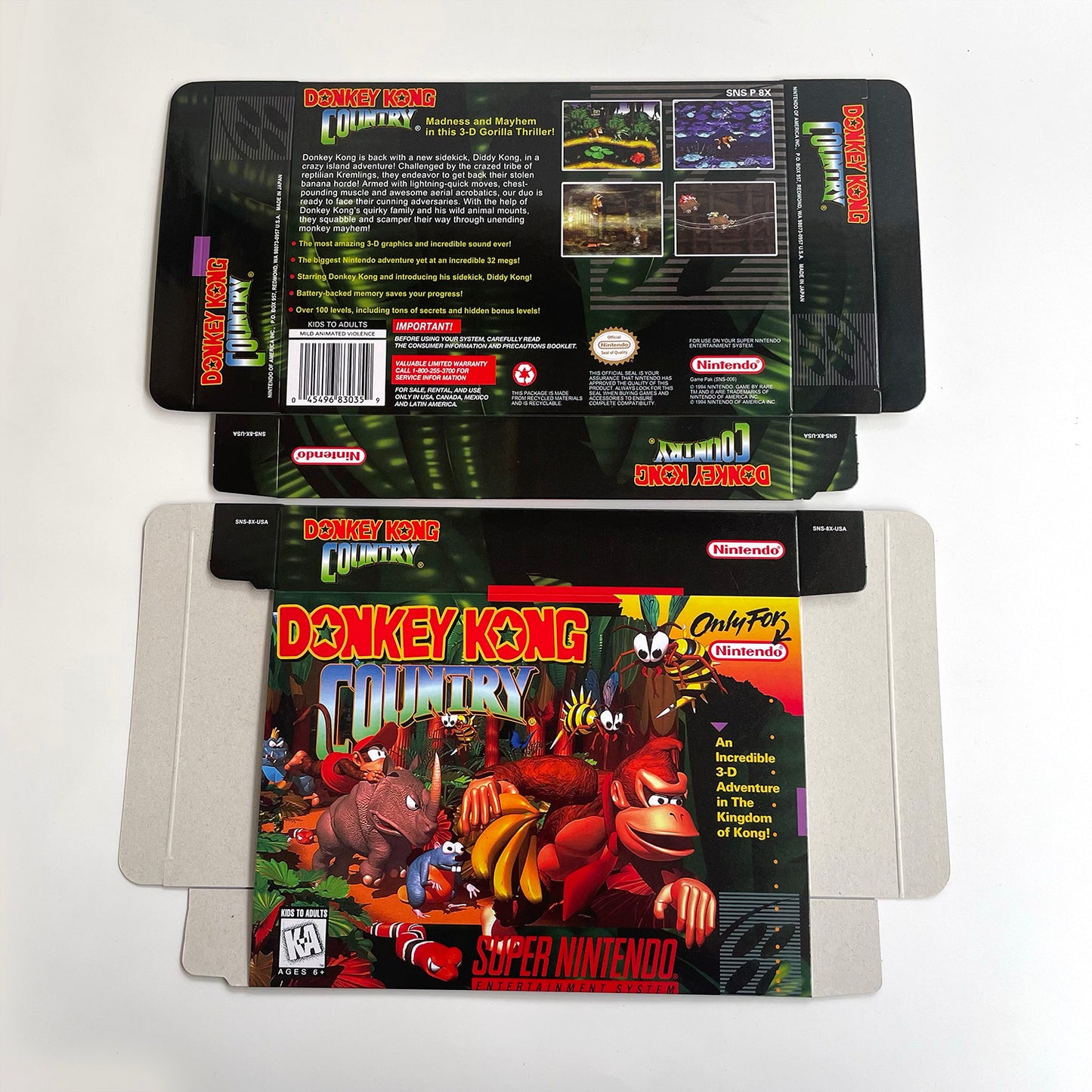 donkey kong country 1 USA cartridge with tray box manual for SNES super nintendo entertainment system