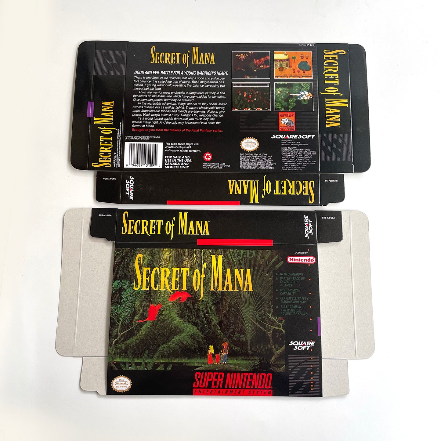 Secret of Mana cartridge with tray box manual for SNES super nintendo entertainment system