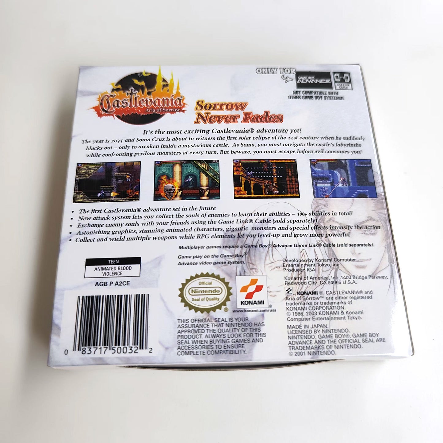 Castlevania - Aria of Sorrow cartridge with tray box manual for gba game boy advance