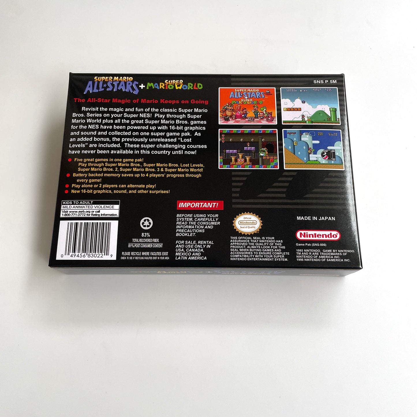 super mario all stars super Mario world cartridge with tray box manual for SNES super nintendo entertainment system