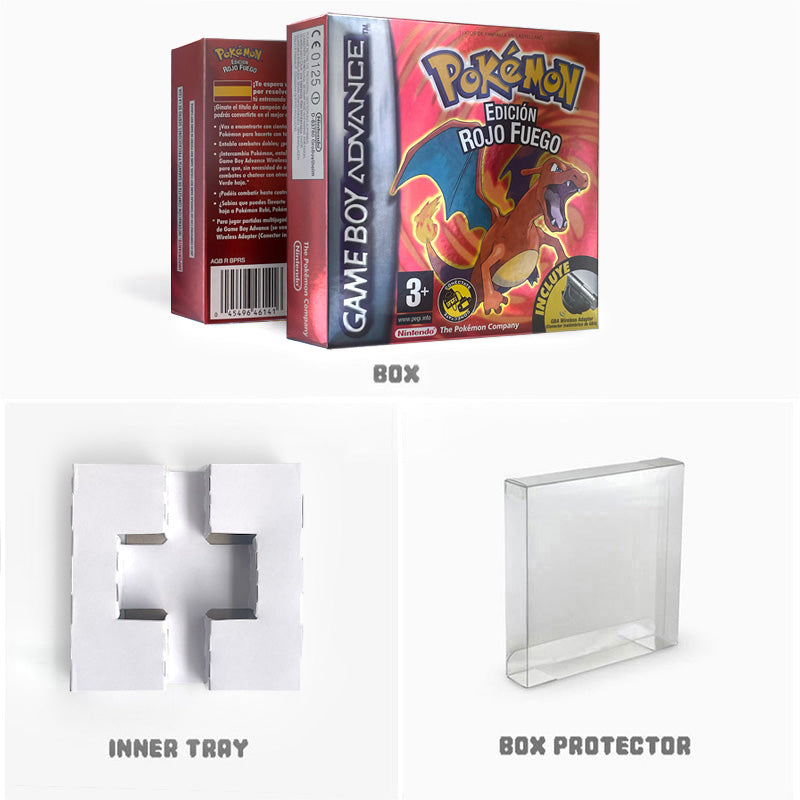 ESP Spanish IC save 1 M flash cart pokemon firered version box with tray Nintendo game cartridge for gba