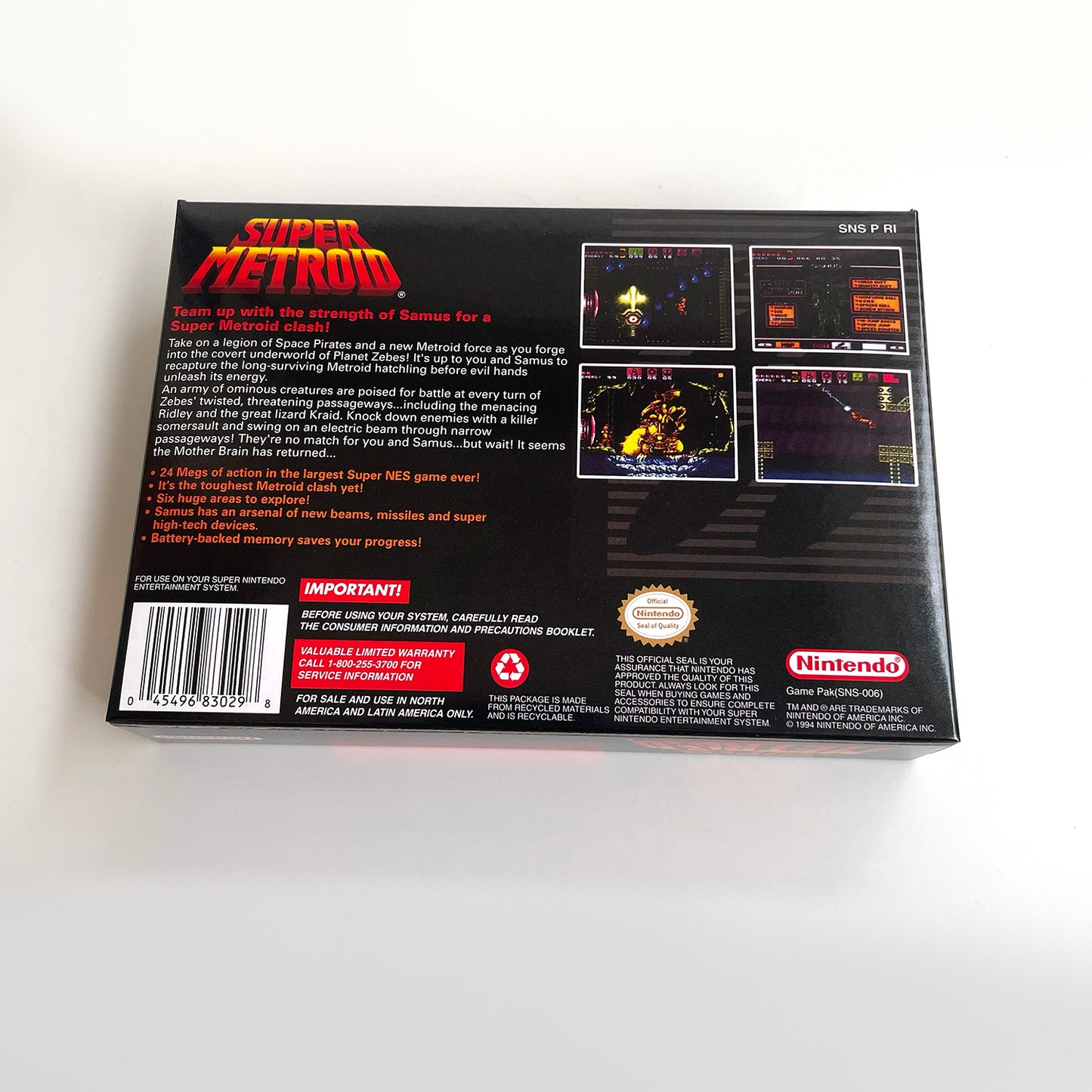 super metroid USA cartridge with tray box manual for SNES super nintendo entertainment system