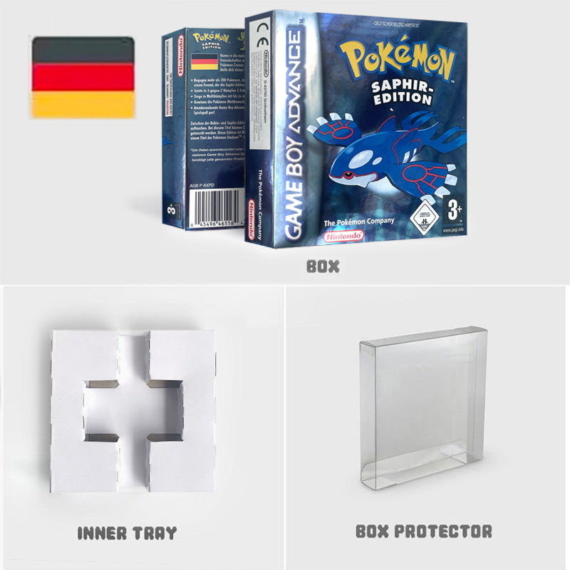 NOE German IC save rtc flash cart Real Time Clock pokemon sapphire version box with tray Nintendo game cartridge for gba
