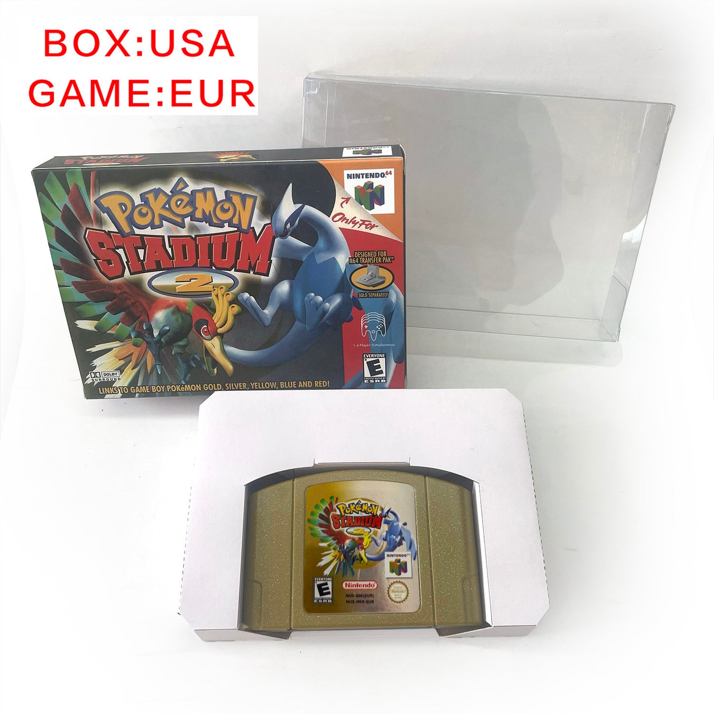 EUR PLA version English pokemon stadium 1 2 game cartridge with tray box for N64 Nintendo 64