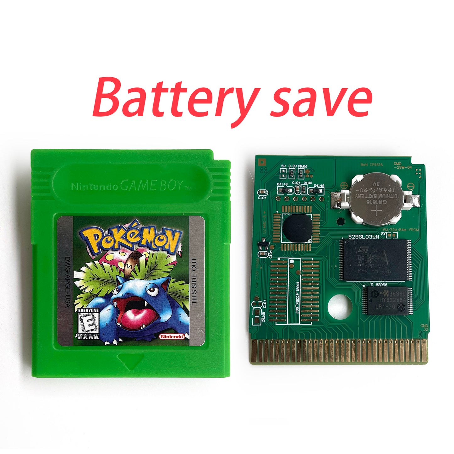 pokemon green version Battery save IC save Manual cartridge with tray box for gbc game boy color