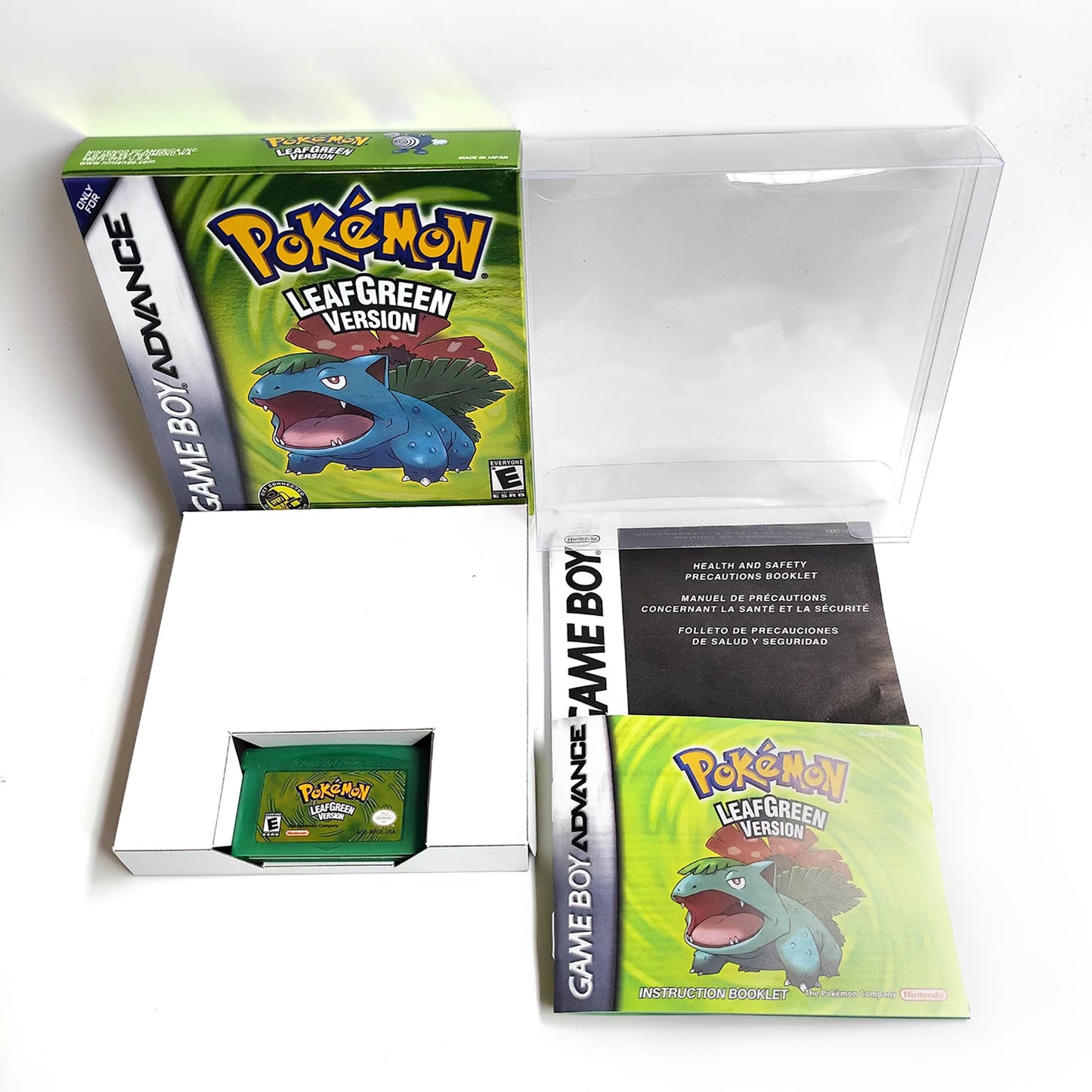 pokemon leafgreen version cartridge with tray box manual for gba game boy advance