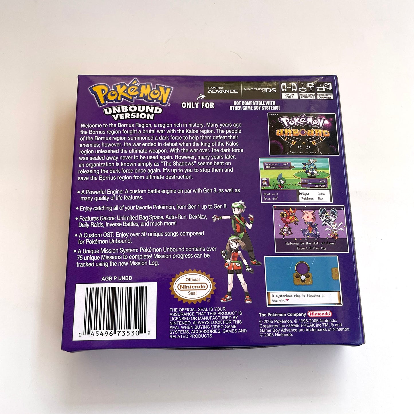pokemon Unbound version RTC Flash cart game cartridge with tray box for gba game boy advance