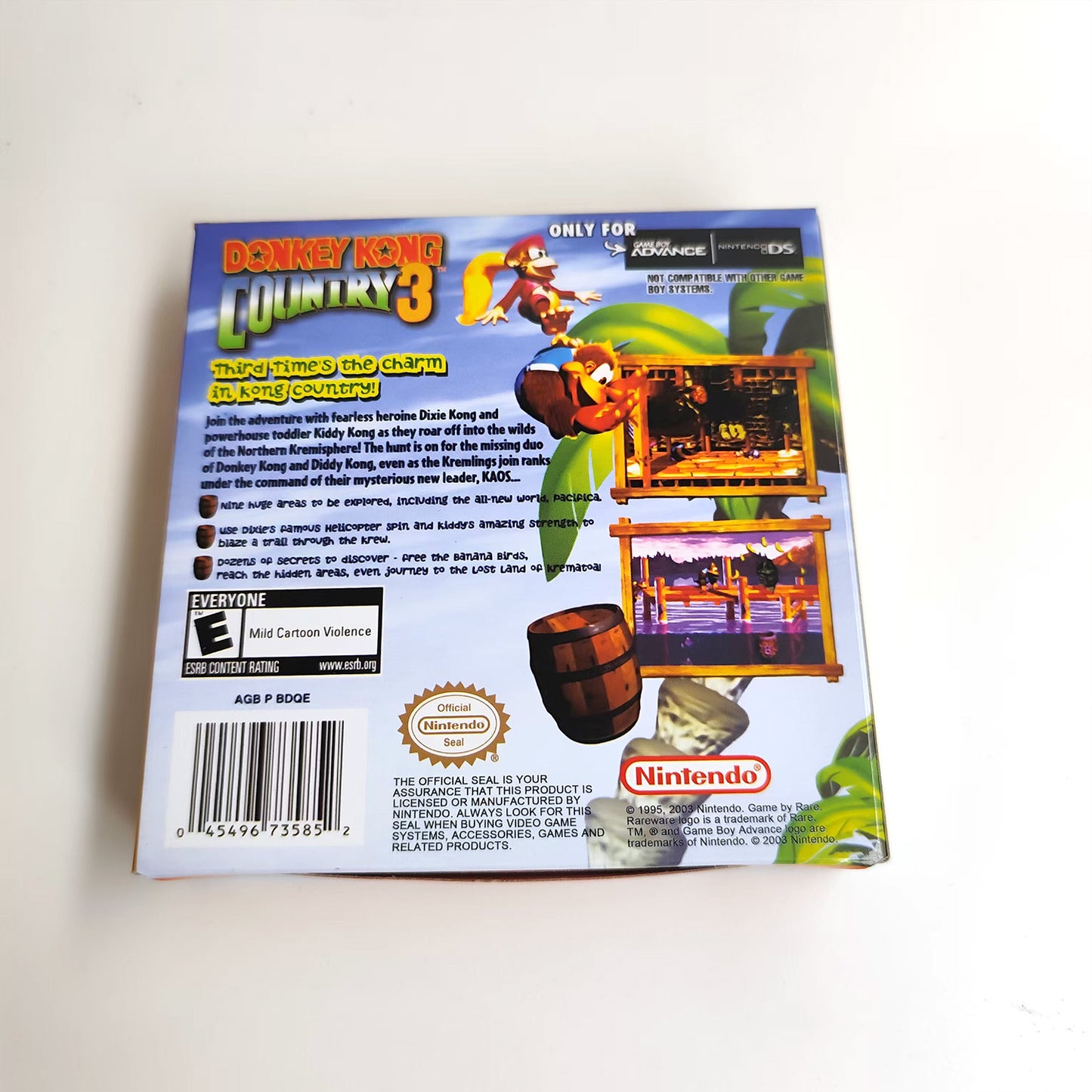 Donkey Kong Country 3 cartridge with tray box manual for gba game boy advance
