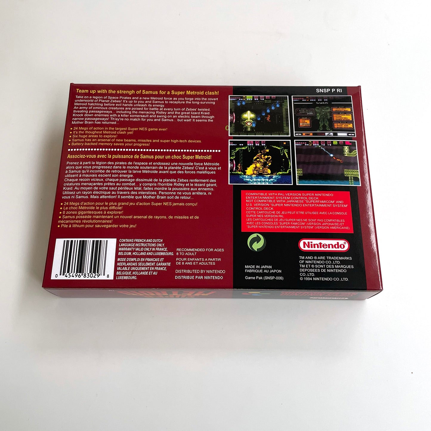 super metroid EUR cartridge with tray box manual for SNES super nintendo entertainment system