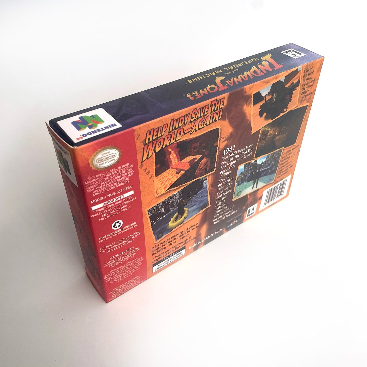 Indiana Jones and the Infernal Machine game cartridge with tray box for N64 Nintendo 64