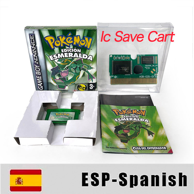 ESP Spanish IC save rtc flash cart Real Time Clock pokemon emerald version sealed manual box with tray Nintendo game cartridge for gba