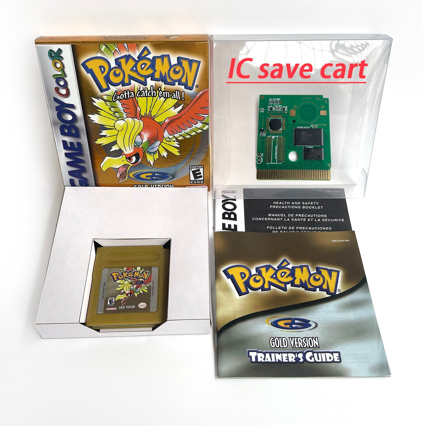 pokemon gold version RTC Flash cart Battery save IC save gold Manual cartridge with tray box for gbc game boy color