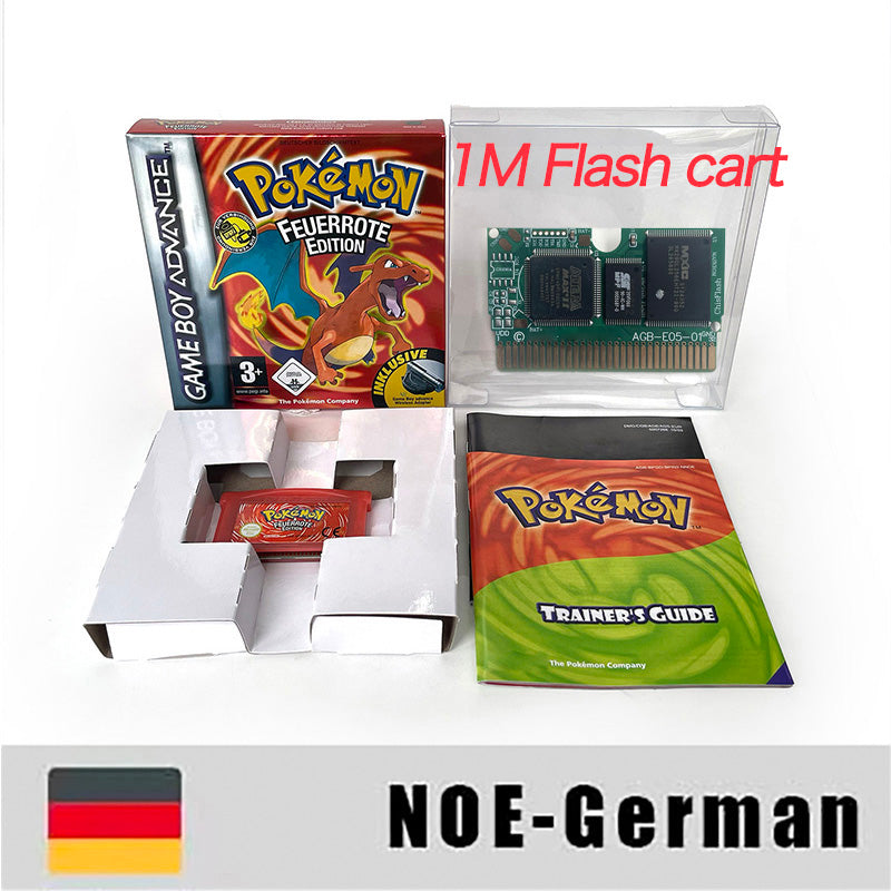 NOE German IC save 1 M flash cart pokemon firered sealed manual box with tray Nintendo game cartridge for gba game boy advance