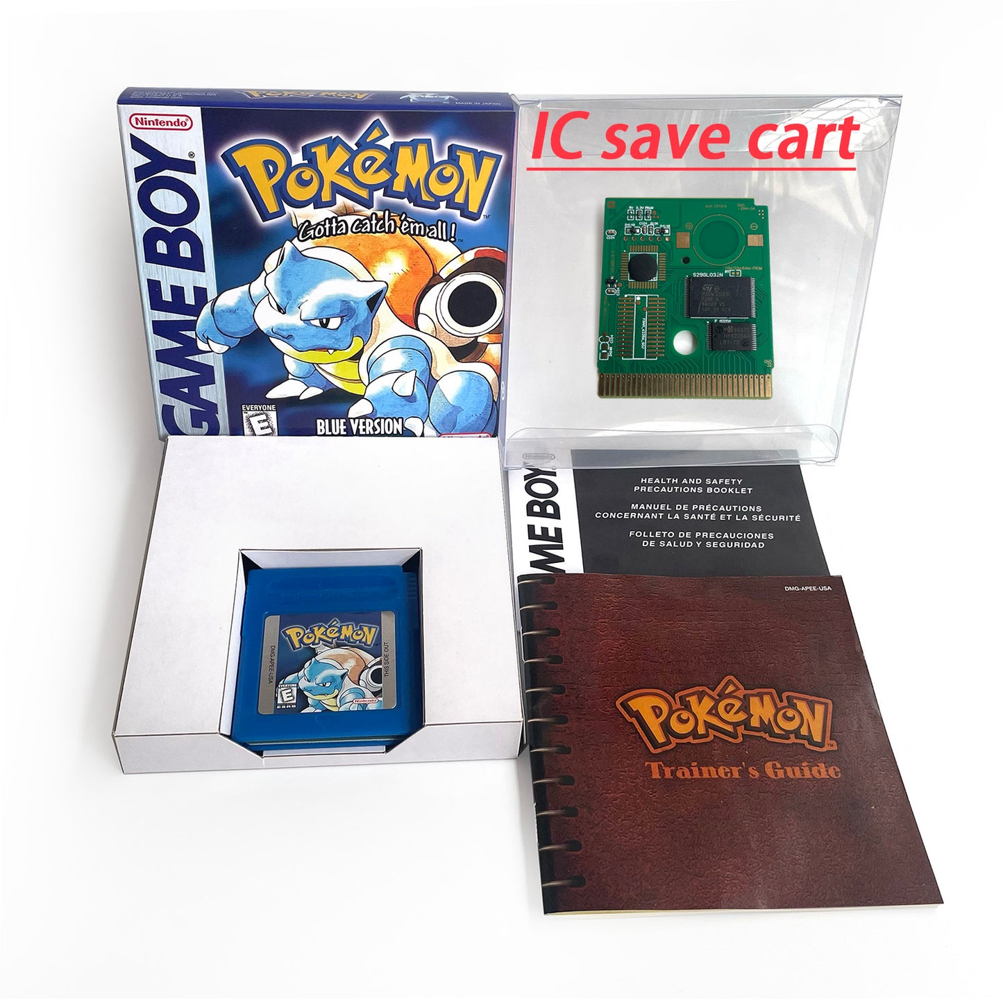 pokemon blue version Battery save IC save Manual cartridge with tray box for gbc game boy color