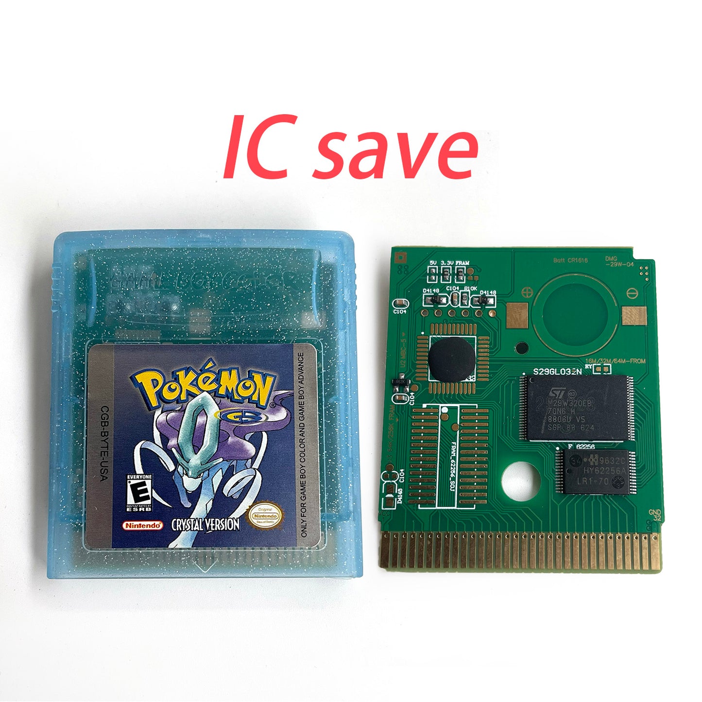pokemon crystal version RTC Flash cart Battery save IC save Manual cartridge with tray box for gbc game boy color