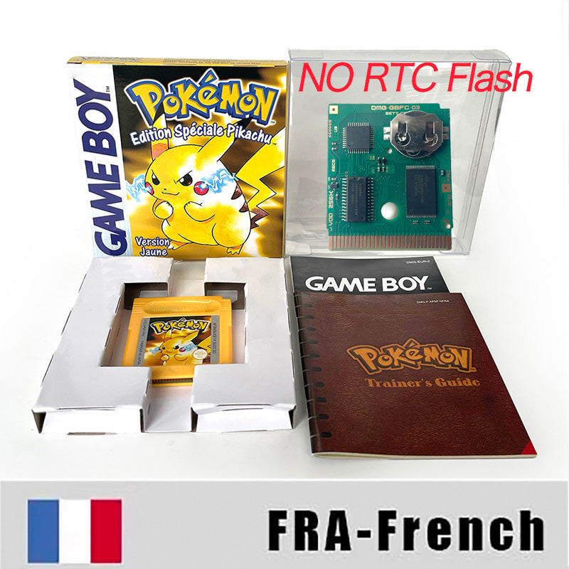 GBC game FRA French pokemon yellow version Nintendo Battery save NO RTC flash pokemon jaune cartridge tray box gbc game boy color