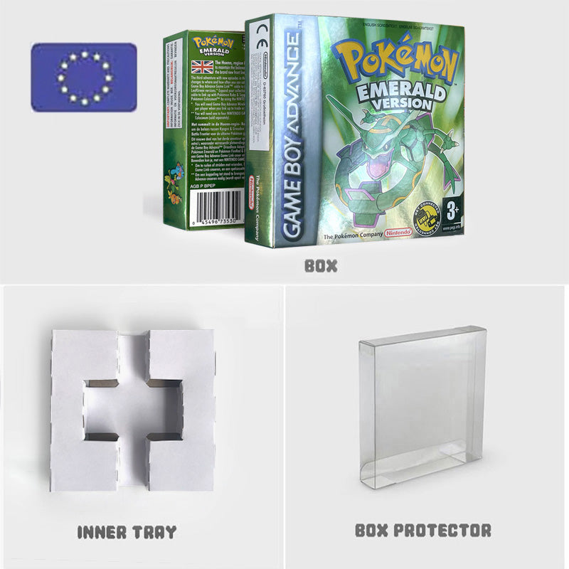 EUR English IC save rtc flash cart Real Time Clock pokemon emerald version box with tray Nintendo game cartridge for gba