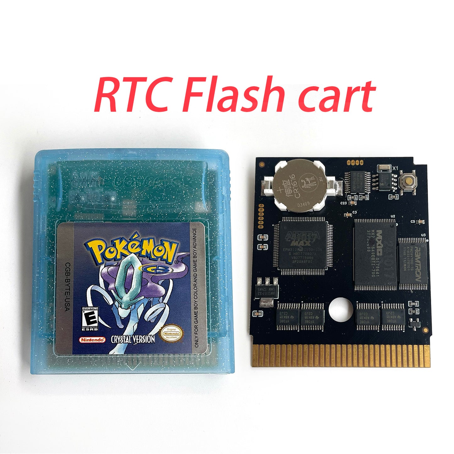 pokemon crystal version RTC Flash cart Battery save IC save Manual cartridge with tray box for gbc game boy color